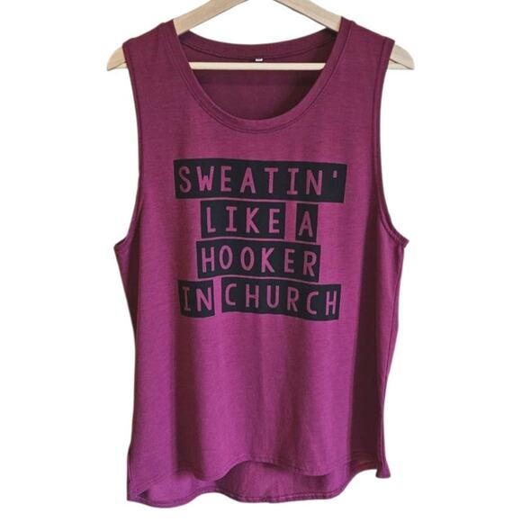 Sweatin' Like a Hooker in Church Tank Top Maroon Women's Size XLarge - Picture 1 of 4